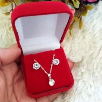 Colar e Brinco Conjunto Ponto de Luz em Prata Maciça 925 (0)