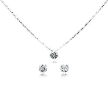 Conjunto com Pedra de Zirconia Prata 925 Brinco Colar 45 cm (0)